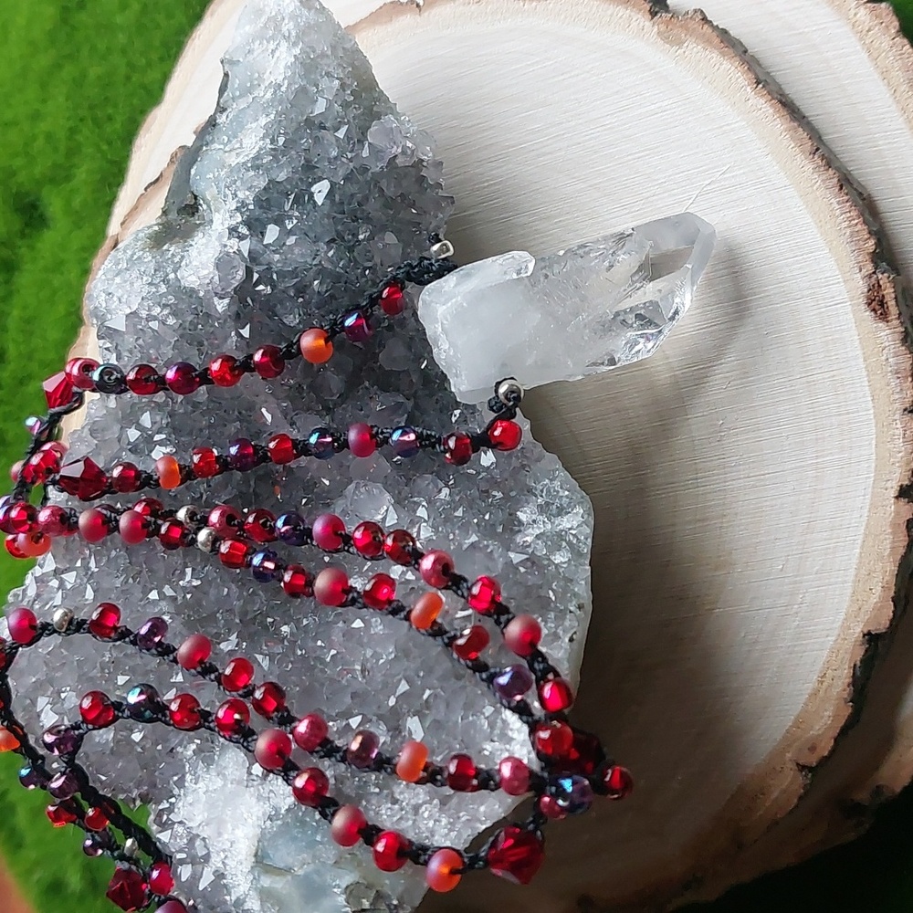 Hand Crafted Quartz Crystal Necklace, Red, Crystals Jewelry, by Rust Belt R…